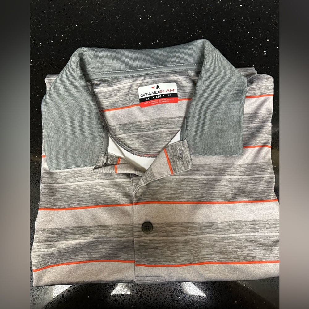 Grand Slam Polo Gray Red Striped Soft Shirt Mens XXLarge Activewear Golf Cruise